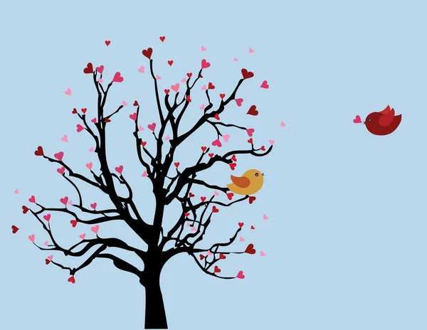 Två Små Fåglar Trädet Älskar Våren Vektor Bakgrund — Stock vektor