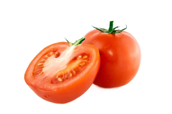 One Whole One Cut Tomato White Background — Stock Photo, Image