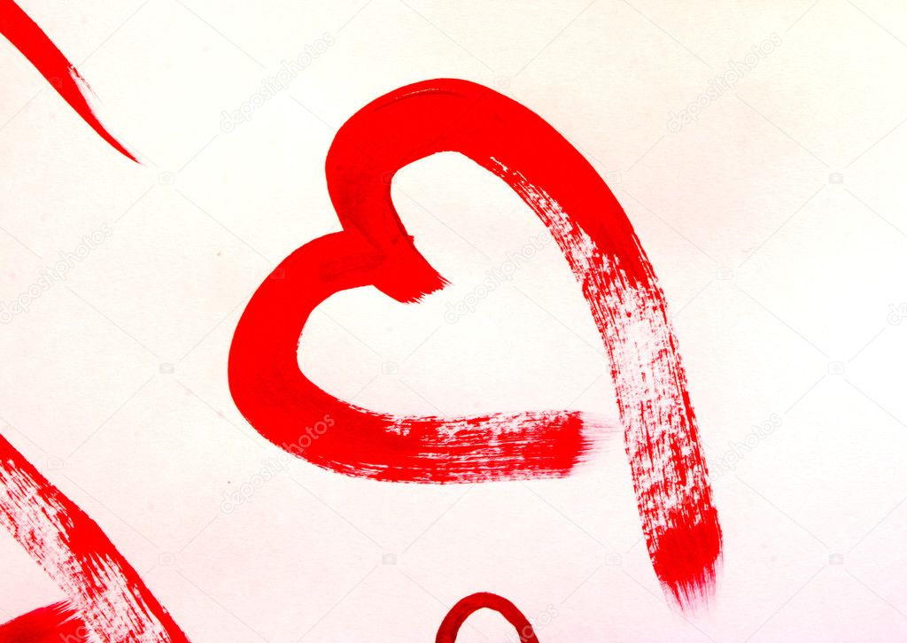 Red heart sign painted by watercolor brush