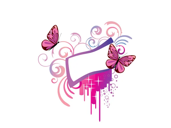 Vektor Illustration Fjärilar Och Ett Tomt Tecken Färgglada Blommor Bakgrund — Stock vektor