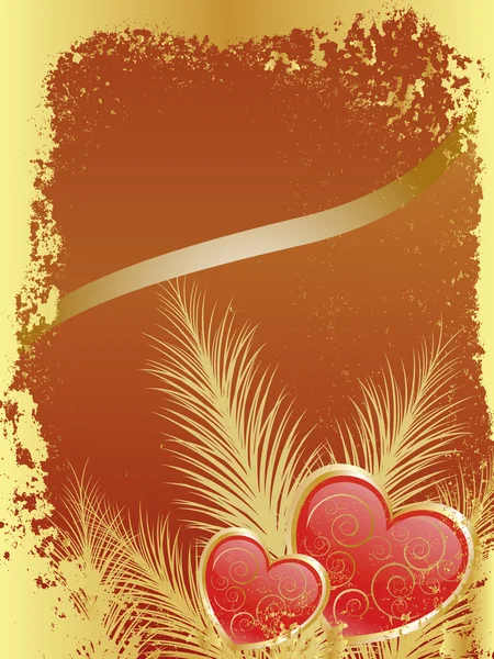 Векторна Ілюстрація Двох Червоних Сердець Квітковому Тлі — стоковий вектор