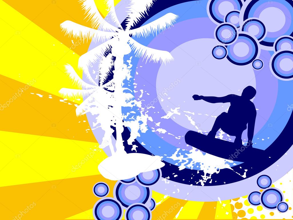 Vector illustration of a wakeboarder silhouette on an abstract summer background