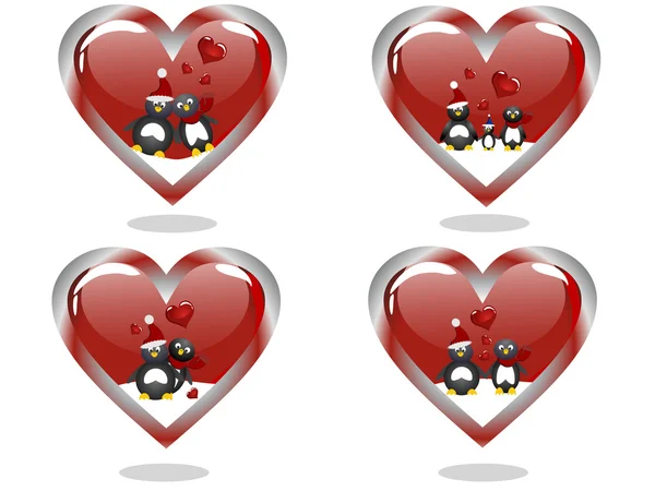 Vektor Illustration Little Penguins Röda Hjärtans Hjärta — Stock vektor