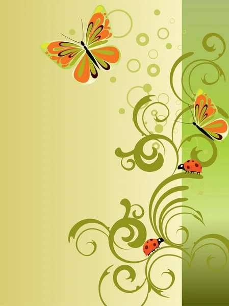 Ilustración Vectorial Coloridos Elementos Florales Flores Mariposas — Vector de stock