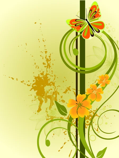 矢量插画的七彩花卉元素花和蝴蝶 — 图库矢量图片