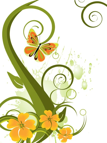 矢量插画的七彩花卉元素花和蝴蝶 — 图库矢量图片