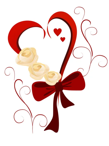 Ilustração Vetorial Rosas Brancas Coração Vermelho —  Vetores de Stock