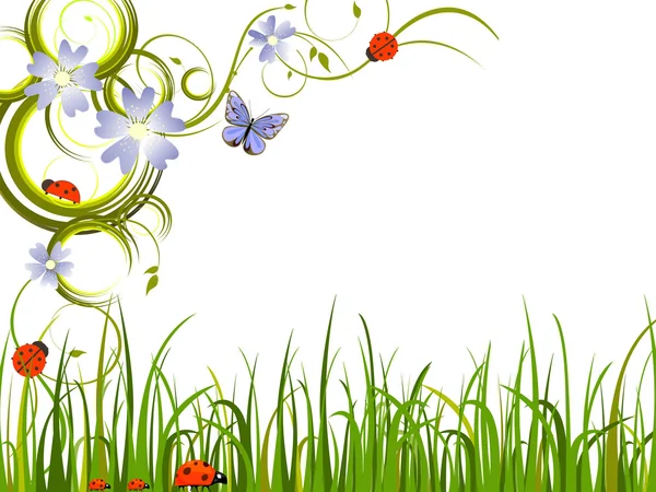 Illustration Vectorielle Éléments Floraux Colorés Fleurs Coccinelles — Image vectorielle