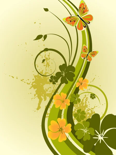 矢量插画的七彩花卉元素花儿和蝴蝶 — 图库矢量图片