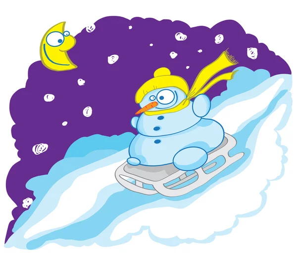 Snowman on a sled — Stock Vector