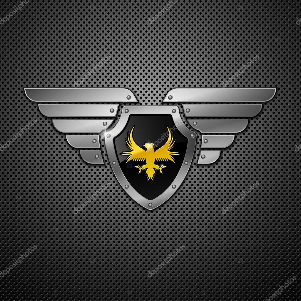 Shield with eagle and wings. Vector illustration.