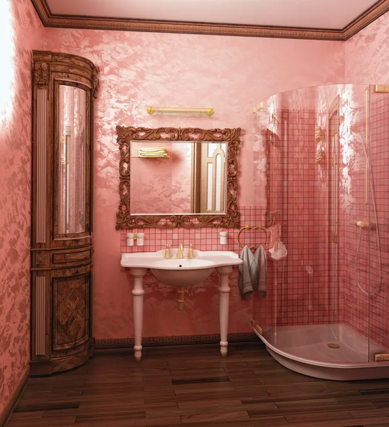 Luxusní Růžové Barevné Koupelny Interiér Vykreslování — Stock fotografie
