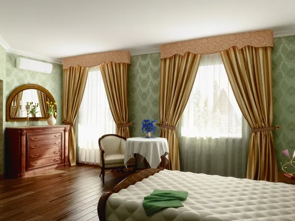 クラシックなスタイルのモダンなベッドルームのインテリア レンダリング — ストック写真