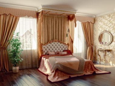 Classic style modern bedroom interior (3D rendering) clipart