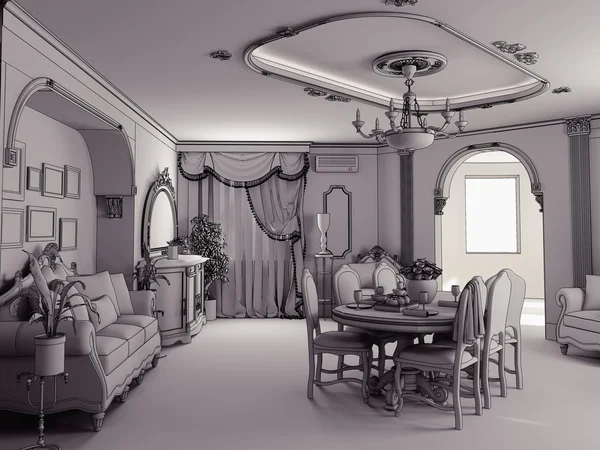 Desenho Estilo Classik Ilustração Interior Fase Projeto Interior Interior Interior — Fotografia de Stock