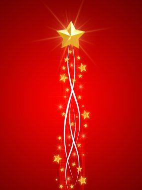 Golden stars with white ribbons, in red clipart