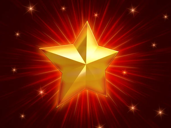 Golden Christmas star over red background radiate — Stock Photo, Image