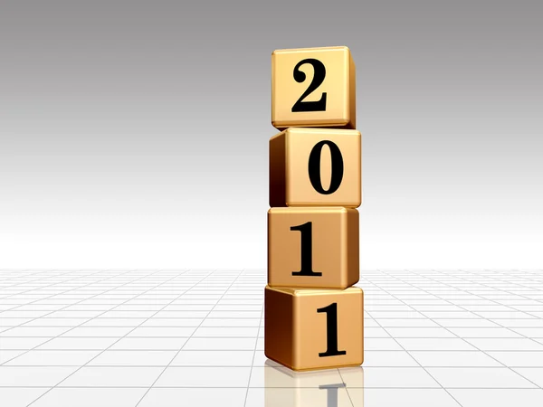 Golden cubes with 2011 with reflection — Stock Photo, Image