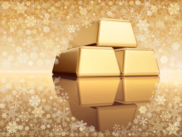Weihnachten Goldbarren mit Schneeflocken — Stockfoto
