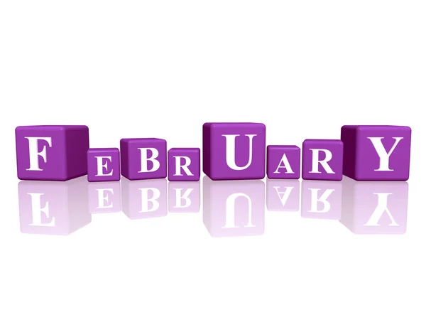 Februar in 3D-Würfeln — Stockfoto