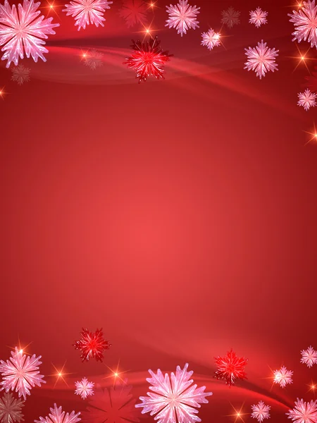 Copos de nieve de cristal fondo rojo — Foto de Stock