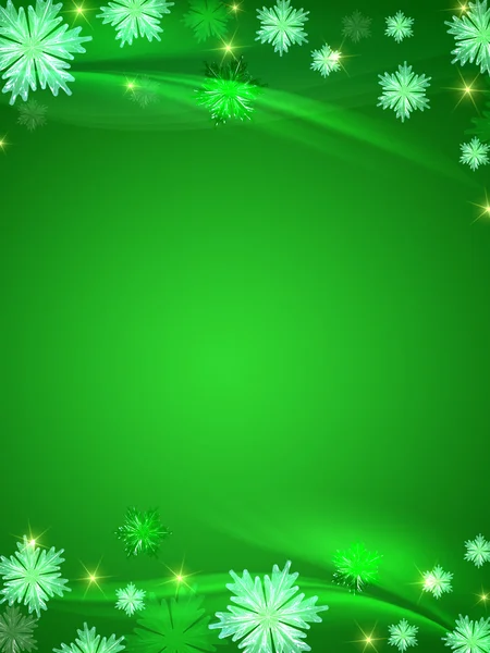 Crystal sneeuwvlokken groene achtergrond — Stockfoto