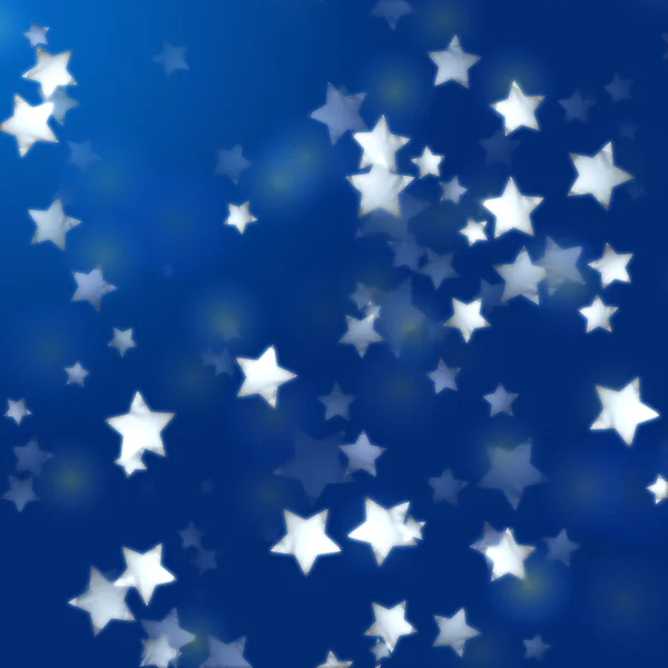 Weiße Sterne in blau mit Federlichtern — Stockfoto