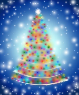 Christmas tree in lights blue clipart