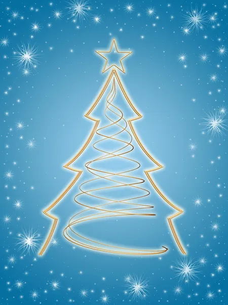Zlatý 3d vánoční strom v modrém — Stock fotografie