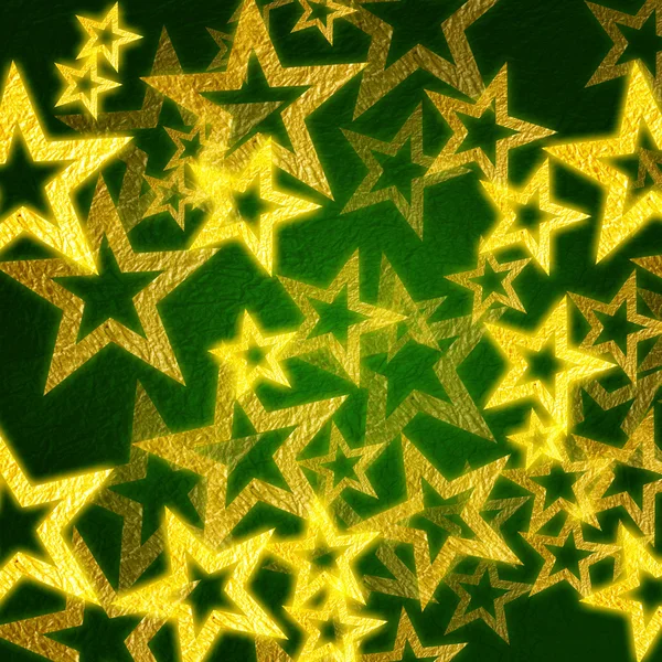 Golden stars in green background — Stock Photo, Image