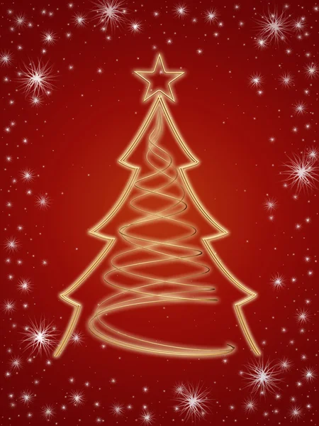 Golden 3d christmas tree in red — Stock Photo, Image