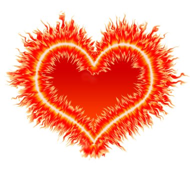 Fire heart in red, orange and yellow flames clipart