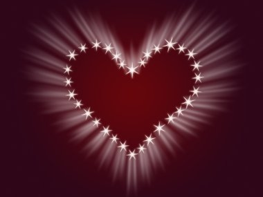 Shining heart drawing by white stars with rays of light clipart