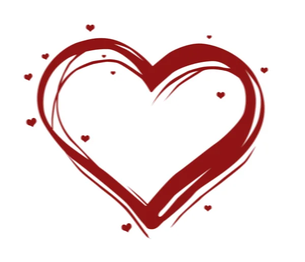Rött Illustrerade Hjärta Med Många Små Hjärtan Över Vit Bakgrund — Stockfoto