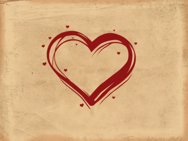 Röd Illustrerade Hjärta Med Många Små Hjärtan Över Gamla Papper — Stockfoto