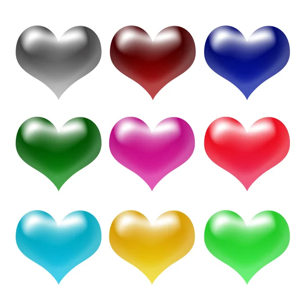Illustation Dokuz Farklı Renkli Kalpler Izole — Stok fotoğraf