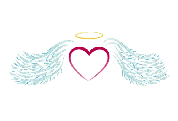Coração Ilustrado Com Asas Azuis Como Anjo — Fotografia de Stock