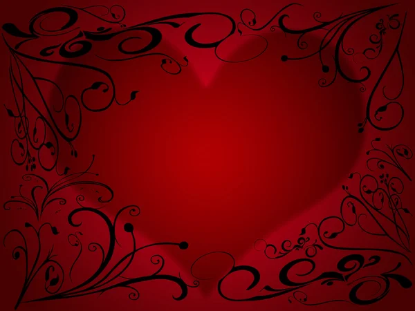Vermelho Preto Ilustrado Valentine Fundo Com Corações Flores — Fotografia de Stock