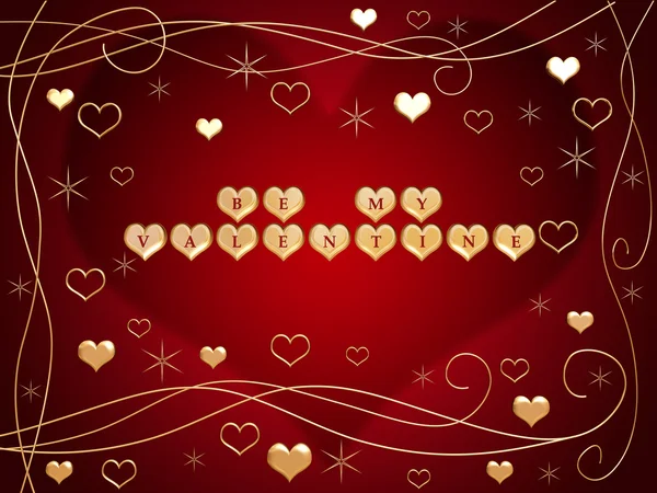 Gyllene Hjärtan Röda Bokstäver Text Bli Min Valentine Blommor Stjärnor — Stockfoto