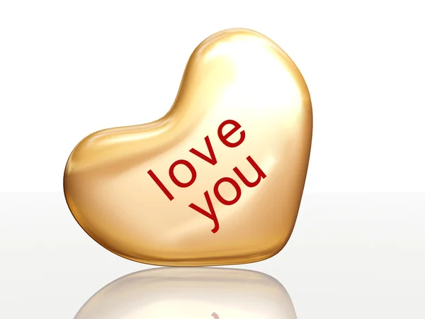 Coração Dourado Letras Vermelhas Texto Amo Isolado — Fotografia de Stock