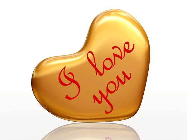 Altın Kalp Kırmızı Harflerle Metin Izole Seni Seviyorum — Stok fotoğraf