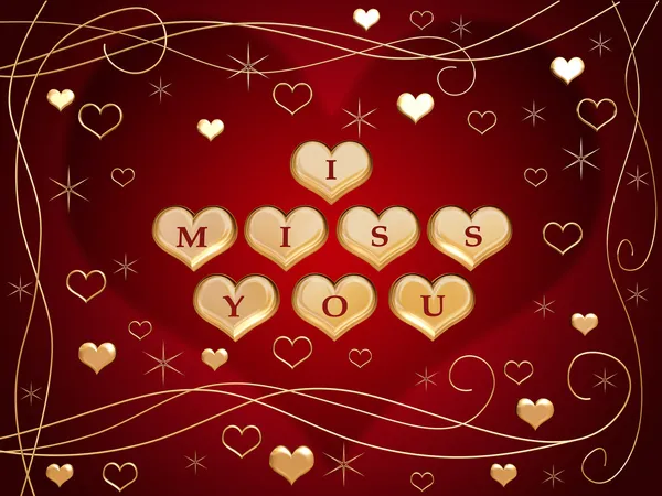 Golden Hearts Red Letters Text Miss You Flowers Stars — Stock Photo, Image