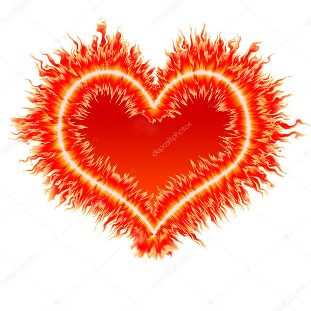 Fire heart in red, orange and yellow flames