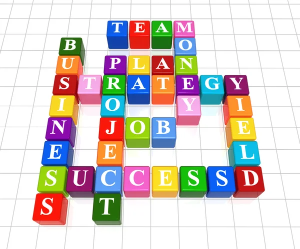 Crucigrama Cajas Color Negocios Éxito Estrategia Proyecto Plan Trabajo Equipo — Foto de Stock
