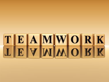 Golden teamwork with reflection over golden background clipart