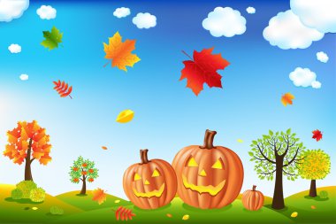 Cartoon Landscape With Pumpkins clipart