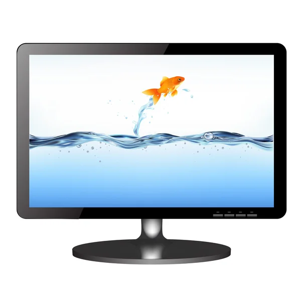 Monitor de TV Lsd com peixes saltadores — Vetor de Stock