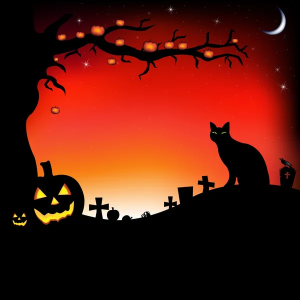 Ilustración de Halloween con calabazas — Vector de stock
