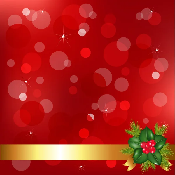 Red Christmas Background With Holly Berry — Stock Vector