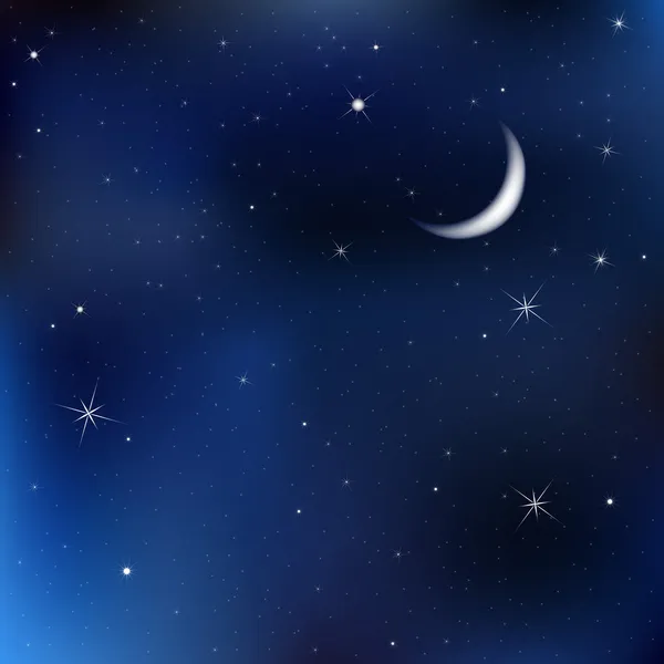 Noční obloha s měsícem a hvězdami — Stockový vektor